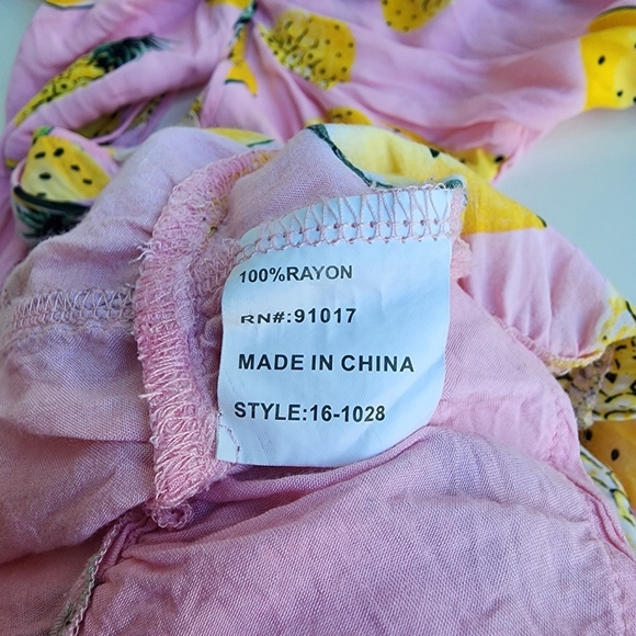 Solitaire Swim Cover Up Dress Pink Yelloe Pinapple Mellon Print Lighweight Sz M - Picture 11 of 11